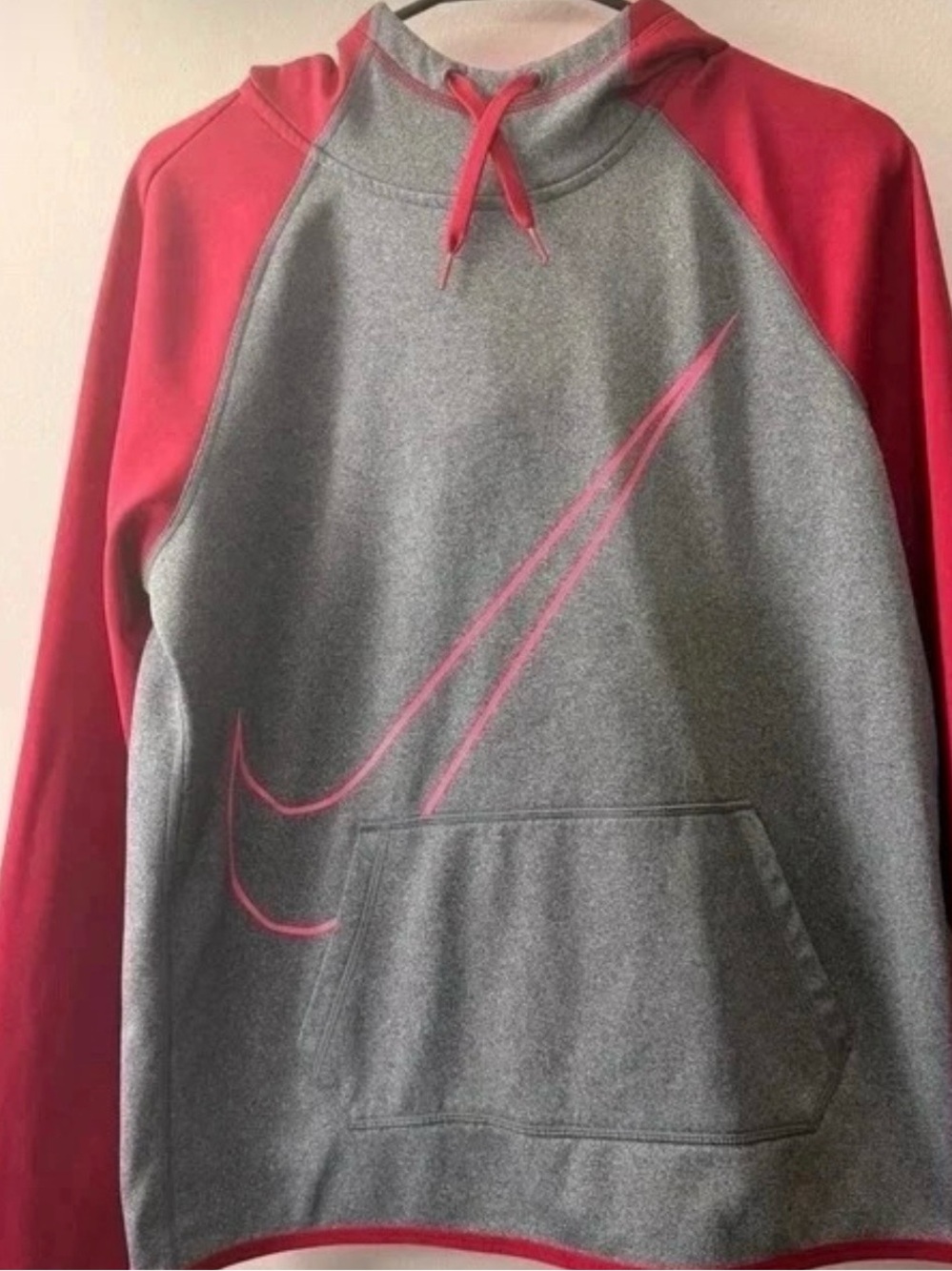 Women Gray & Red Hooded Sweatshirt